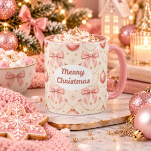 Rosa Kokette Frohe Weihnachten Bögen & Perlen Kaff Tasse