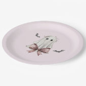 Rosa Kokette Halloween-Geist Papierplatte Pappteller (Schrägansicht)