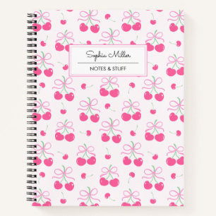 Rosa Kokette Kirsche mit Schleifen Monogramm Notizblock