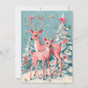 Rosa Kokette Rehe Weihnachten im Vintage-Stil  Karte