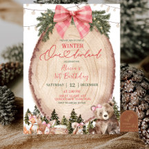 Rosa Kokette Rustikaler Winterwald 1. Geburtstag 