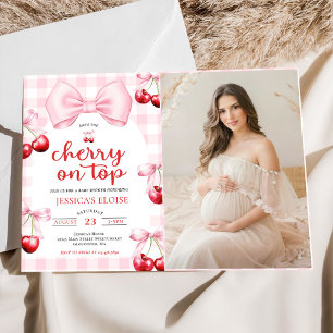 Rosa Kokette Schleife Kirsche Oben Baby Shower Fot Einladung