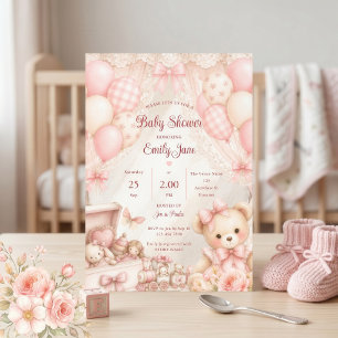 Rosa Kokette Teddy-Bär-Baby-Party Einladung