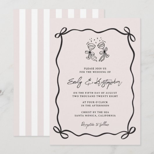 Rosa Koketten-Bogen-Hochzeit Einladung (Vorne/Hinten)