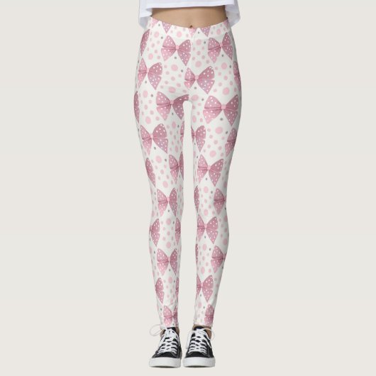 Rosa Koketten-Bögen und -Punkte Leggings (Vorderseite)
