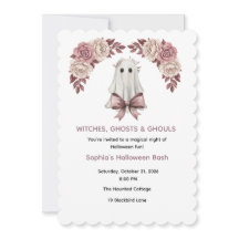 Rosa Koketten-Halloween-Blumen-Einladung