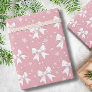 Rosa Koketten-Schleife-Schneeflocke Weihnachten Geschenkpapier