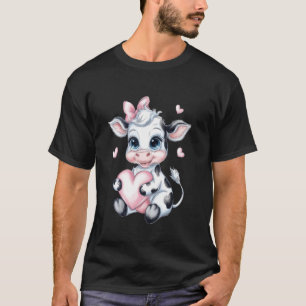 Rosa Koketten Schleife Schwarz-Weiß-Kuh hält Herz T-Shirt