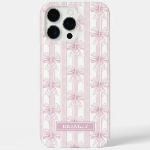 Rosa Koketten Schleifen auf gestreiften Monogramme iPhone 16 Pro Max Hülle