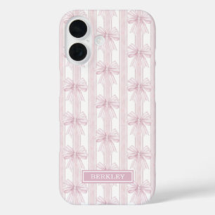 Rosa Koketten Schleifen auf gestreiften Monogramme iPhone 16 Hülle