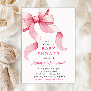 Rosa Koketten-Schleifen-Baby-Party Einladung
