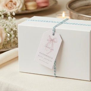 Rosa Koketten-Schleifen-Baby-Shower Geschenkanhänger
