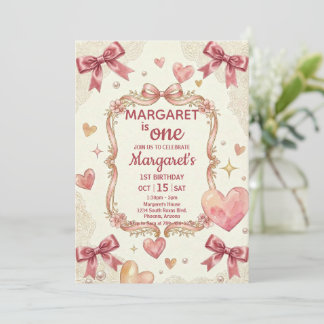 Rosa Koketten-Schleifen-Geburtstag Einladung