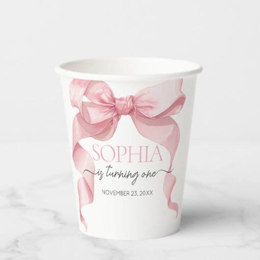 Rosa Koketten-Schleifen-Geburtstagsfeier  Pappbecher (Vorderseite)