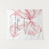 Rosa Koketten-Schleifen-Geburtstagsfeier-Willkomme Wandteppich (Vorderseite (Horizontal))