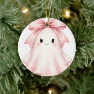 Rosa Koketten-Schleifen-Geist-Halloween-Ornament Keramik Ornament