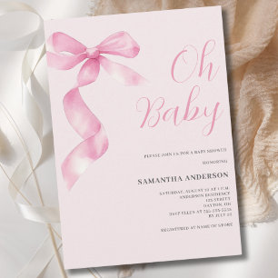 Rosa Koketten-Schleifen-Mädchen Oh Baby Shower Einladung