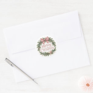 Rosa Koketten-Weihnachtskranz Pinkmas Runder Aufkleber