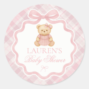 Rosa Koketterie-Bogen-Bär-Baby-Party-Umschlag-Sieg Runder Aufkleber