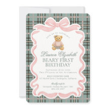 Rosa Koketterie-Bogen-Bär Beary Erster Geburtstag