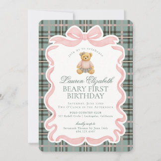 Rosa Koketterie-Bogen-Bär Beary Erster Geburtstag Einladung
