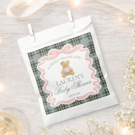 Rosa Koketterie-Bogen-Bär Kariert Baby Shower Dess Geschenktütchen