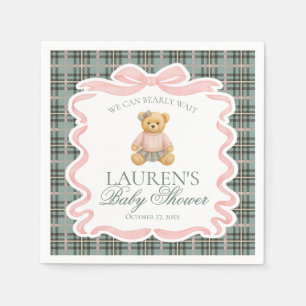 Rosa Koketterie-Bogen-Bär Tartan Kariert Baby-Part Serviette