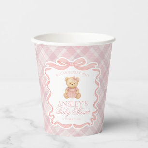 Rosa Koketterie-Bogen-Bär-Tartan-Karo-Baby-Party Pappbecher