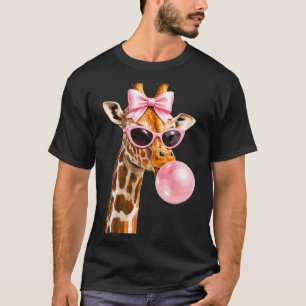 Rosa Koketterie-Bogen-Giraffe mit Sonnenbrille Wil T-Shirt