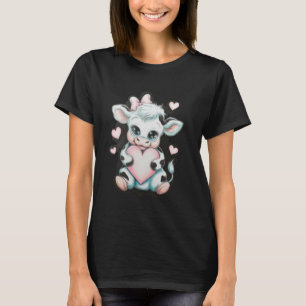 Rosa kokettes Schleifchen Schwarz-Weiß-Kuh hält He T-Shirt