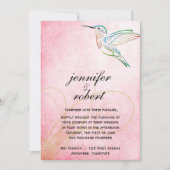 Rosa Kolibri-Aquarell-Hochzeits-Einladung Einladung (Vorderseite)