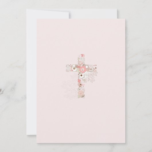 Rosa Kommunion mit ihrem blühenden Kreuz Einladung (Rückseite)