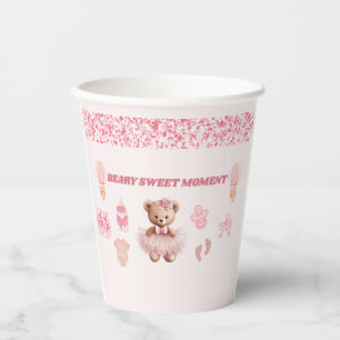 ROSA KONFETTI 240 ML BÄRCHEN MÄDCHEN BABY SHOWER PAPPBECHER