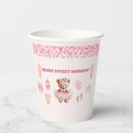 ROSA KONFETTI 240 ML BÄRCHEN MÄDCHEN BABY SHOWER PAPPBECHER (Vorderseite)