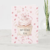 Rosa Konfetti-Cupcake-Schleife Geburtstag Karte (Vorderseite)