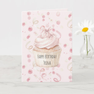 Rosa Konfetti-Cupcake-Schleife Geburtstag Karte