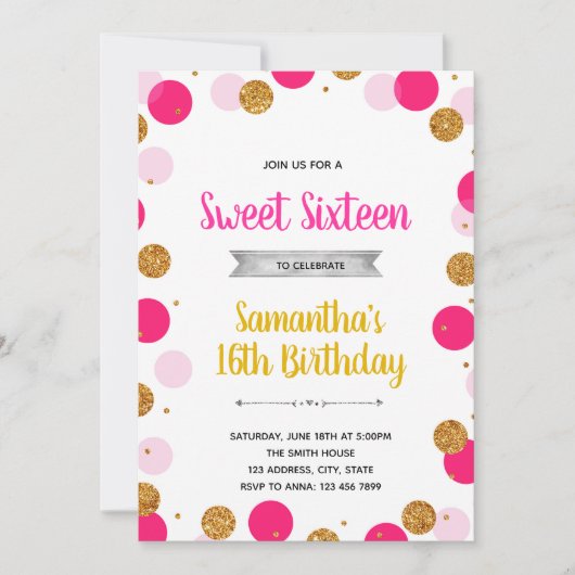 Rosa Konfetti Dusche Geburtstagseinladung Einladung (Vorderseite)