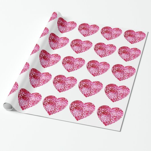Rosa Konfetti-Herzen Geschenkpapier (Ungerollt)