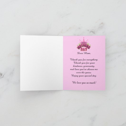 Rosa Königin Kronmütter Tag Faltkarte (Innenseite)