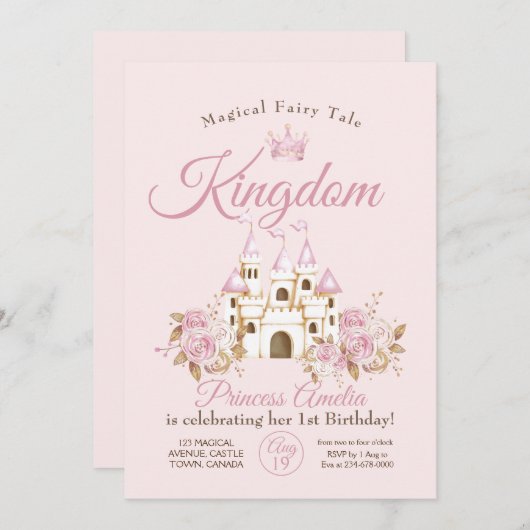 Rosa Königin Prinzessin 1. Geburtstag Einladung (Vorne/Hinten)