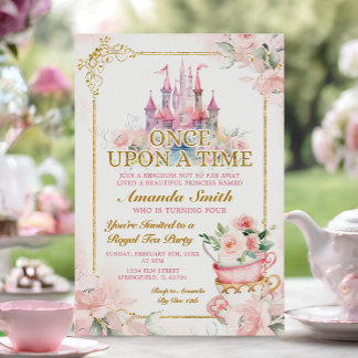 Rosa Königliche Burg Princess Tee Party 4. Geburts Einladung