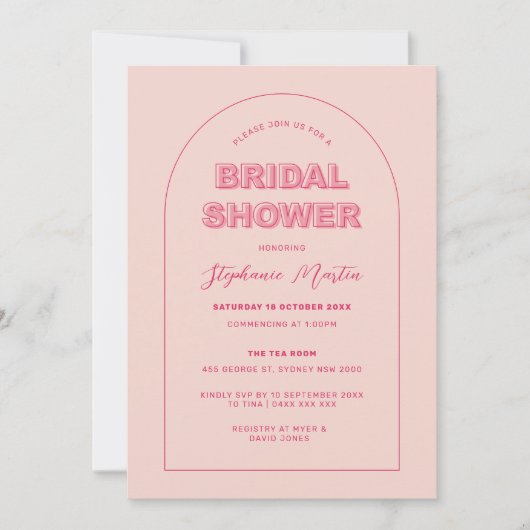Rosa Kontur Fett Brautdusche Typ Einladung (Vorderseite)