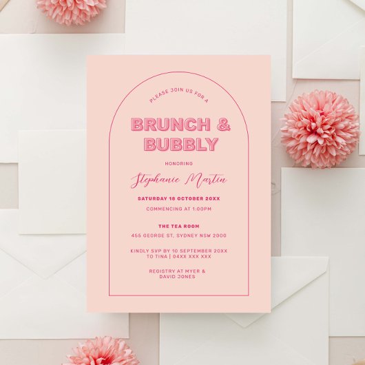Rosa Kontur Fett Brunch & Bubbly Einladung