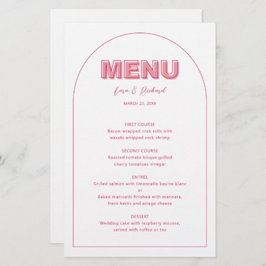 Rosa Kontur Fettformatierte Menükarte Typ Hochzeit (Vorne/Hinten)