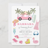Rosa Konvertible Palme Tree Girl Birthday Einladung (Vorderseite)