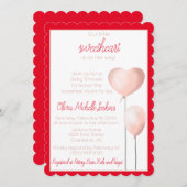 Rosa Kopfballon Babydusche Einladung (Vorne/Hinten)