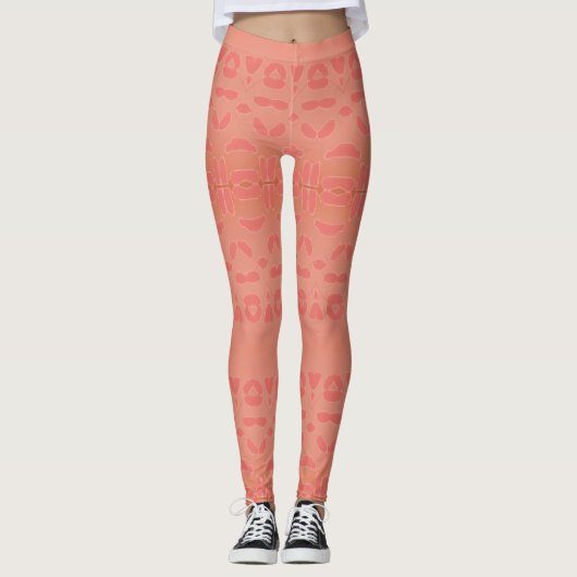 Rosa Koralle Gemustert Damen Leggings (Vorderseite)