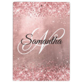 Rosa Koralle Glitzer Extravagant Monogramm Rose Go Klemmbrett (Rückseite)