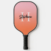 Rosa Koralle und Orange Ombre Monogram Pickleball Schläger (Vorderseite)