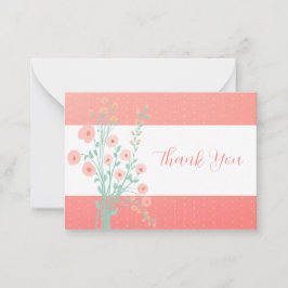 Rosa Koralle und türkisfarbene Blumen Mitteilungskarte